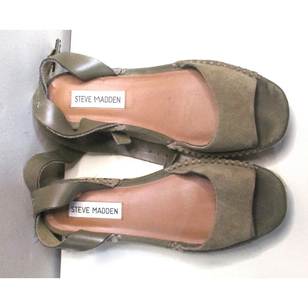 Steve Madden Brown Suede Espadrille Wedge Sandals Ankle Strap Womens 6